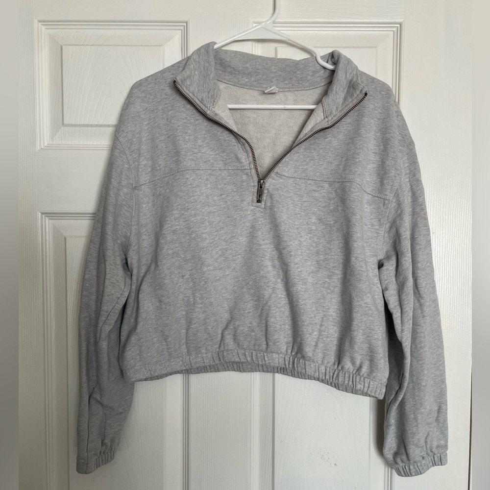 bp Women’s Medium Organic Cotton Cropped Light Gray Quarter-Zip Pullover